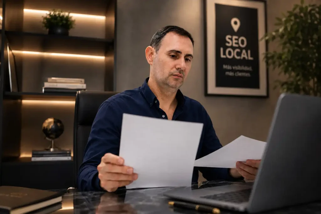 Javier revisando el diagnóstico SEO de la web de una consulta de psicología