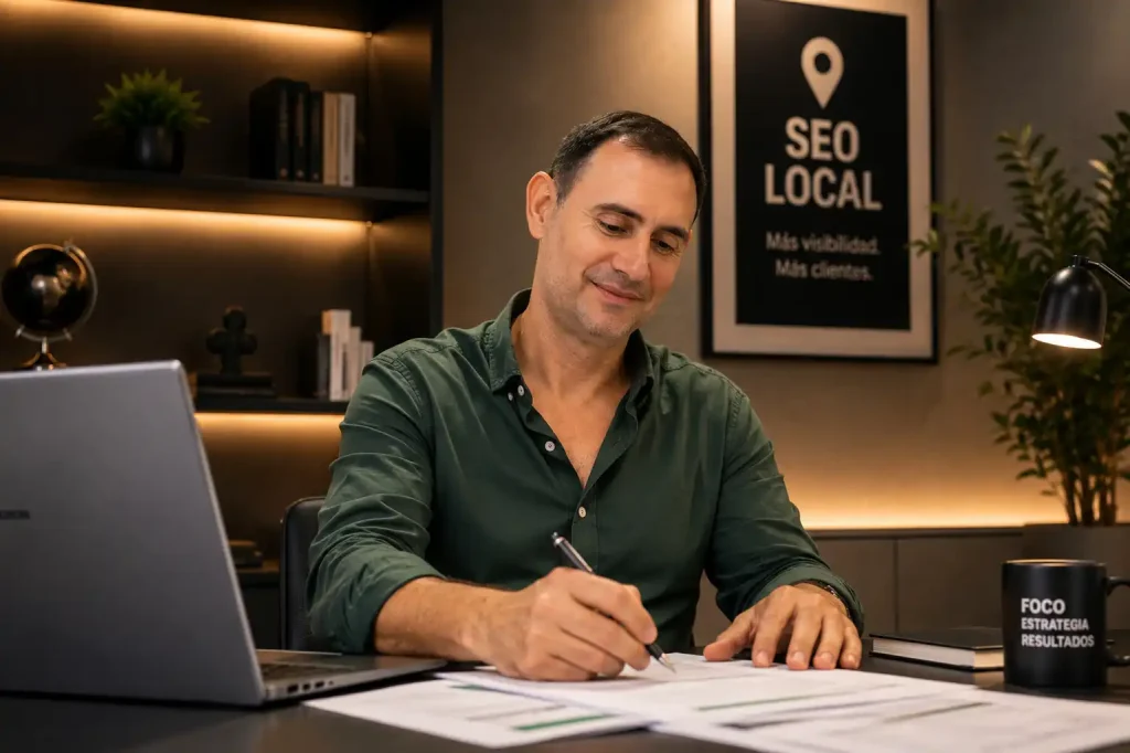 Javier preparando la estrategia de SEO local y Google Maps para una consulta de psicología